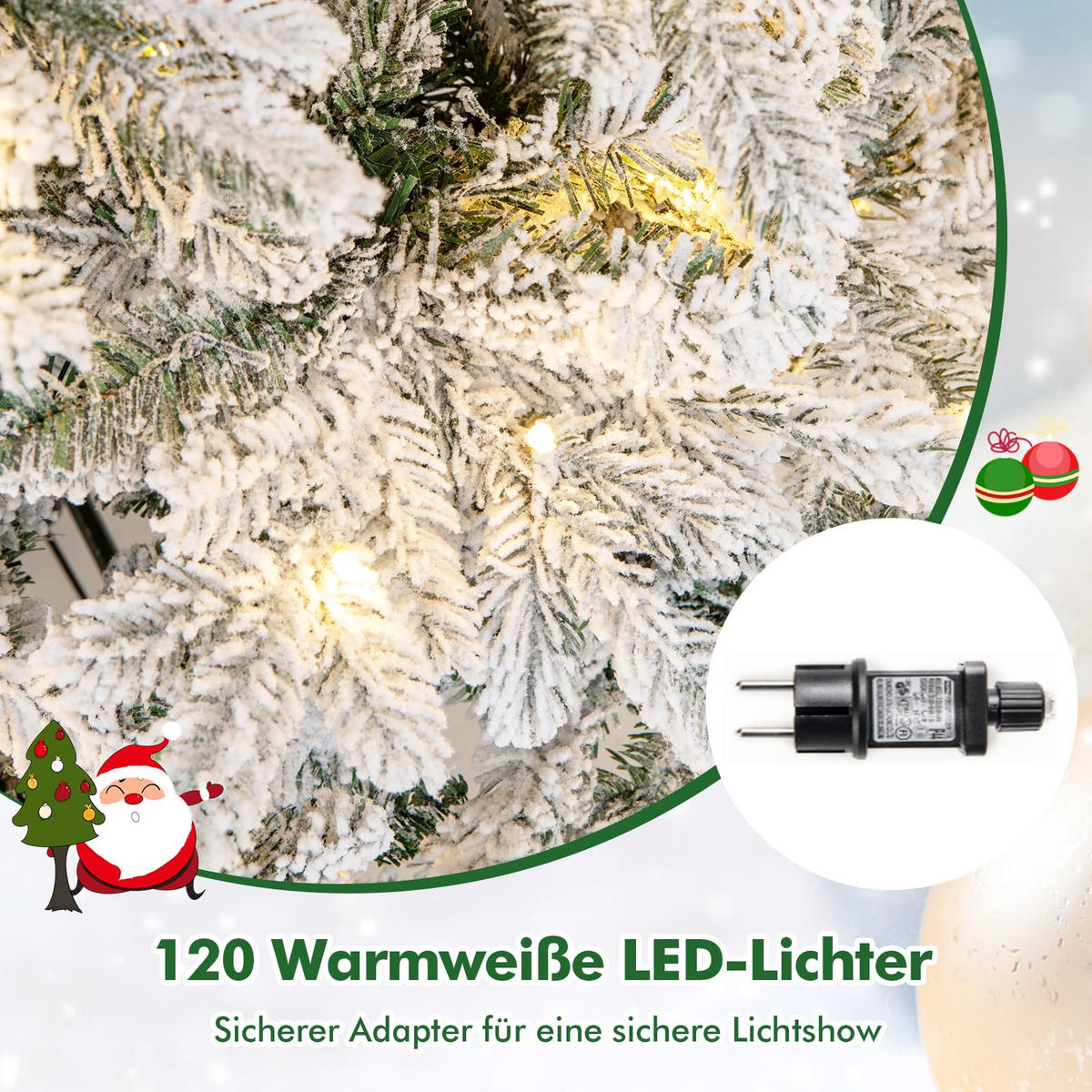 WEIHNACHTSBAUM mit 120 warmweißen LED-Lichtern 135 cm weiß - Weiß, Metall (135cm) - COSTWAY