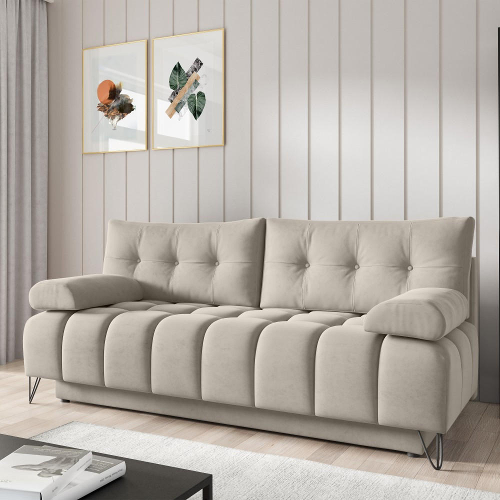 SCHLAFSOFA Bergen im Veloursstoff, Beige - Beige/Schwarz, Textil (197/93/100cm) - Beautysofa