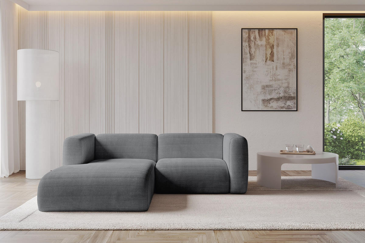 ECKSOFA Ottomane Links MIRA-L1 227x179x89 Dunkelgrau Cord - Dunkelgrau/Schwarz, Holzwerkstoff/Kunststoff (227/179cm) - ALTDECOR