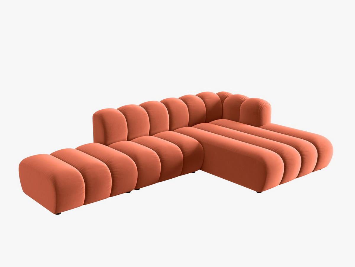 ECKSOFA modular rechts Lupine aus Samt koralle 5 Sitzplätze - Koralle, Textil (177/299cm) - Micadoni