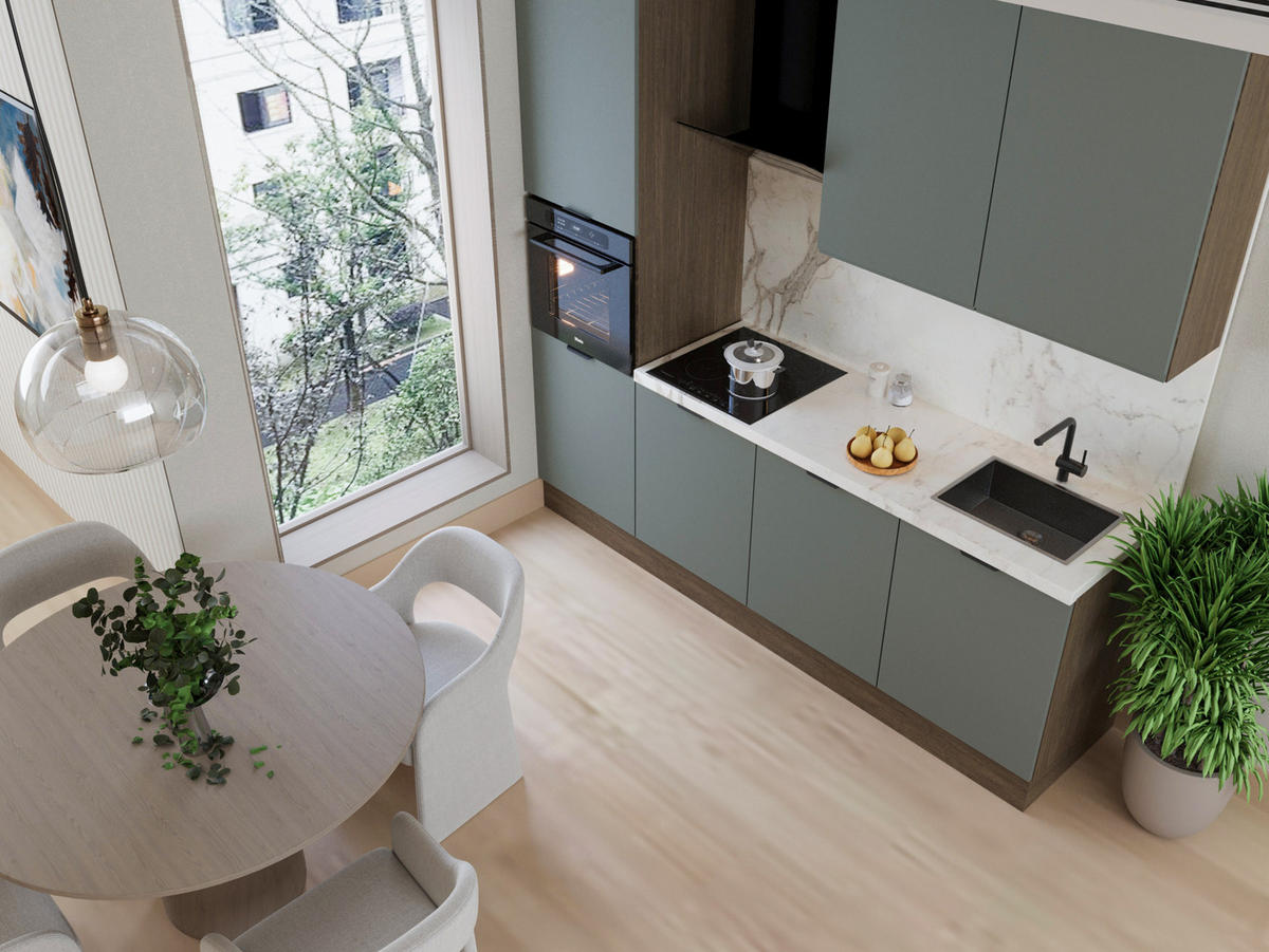 KÜCHENZEILE 240 cm Livaro – KU-S25 – Grün / Dunkle Eiche - Dunkelbraun/Grün, Holzwerkstoff (240/247/60cm) - hi-markt