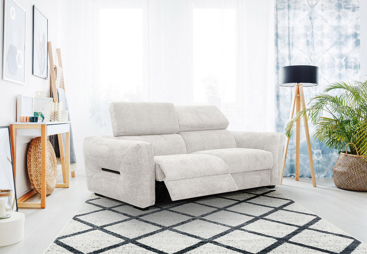 SOFA CALVERA 3-Sitzer mit 2 Relaxfunktionen, weiß - Weiß, Holzwerkstoff/Textil (204/79/106cm) - Courtois Laville