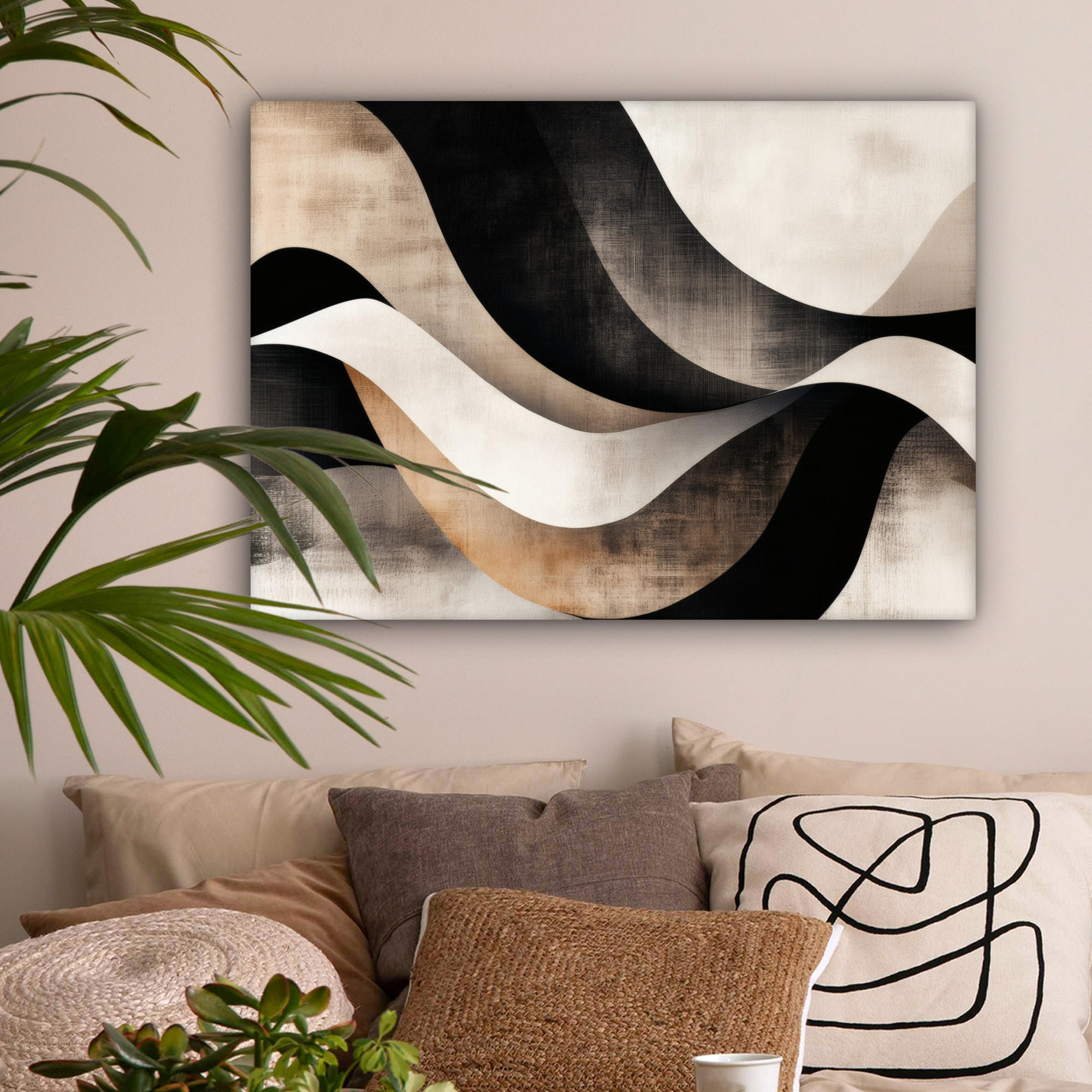 LEINWANDBILD Abstrakt - Wellen - Schwarz - Verwittert Wandbilder 80x60 cm - Trüffeleichefarben, Textil (80/60cm) - MuchoWow