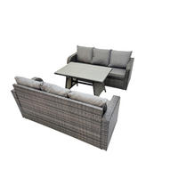 GARTENSET Hohe Rückenlehne Polyrattan 6-Sitzer - Dunkelgrau/Grau, Glas/Kunststoff - Fimous