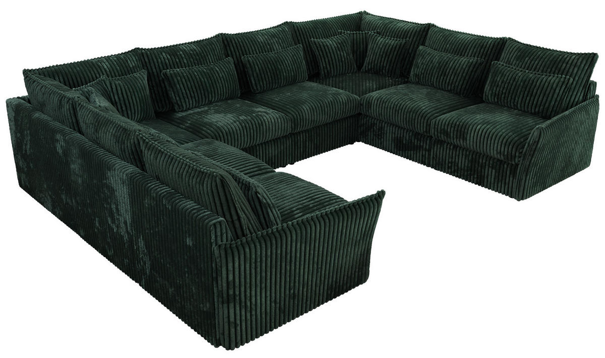 WOHNLANDSCHAFT VERSO U 8M Grün Cord - Schwarz/Grün, Kunststoff/Textil (362/93/270cm) - MKS