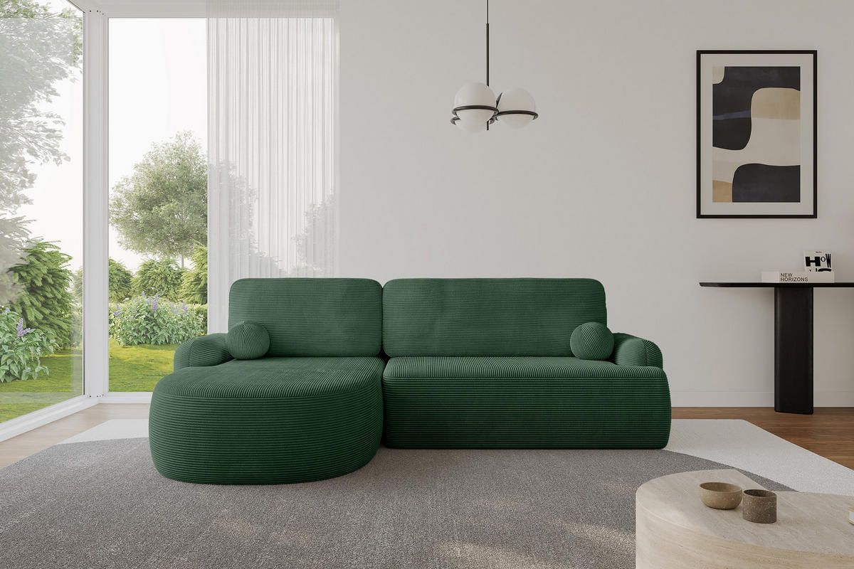ECKSOFA mit Schlaffunktion und Bettkasten LIRA-L - 264x172x89 Grün - Grün, Holzwerkstoff/Textil (264/172cm) - ALTDECOR