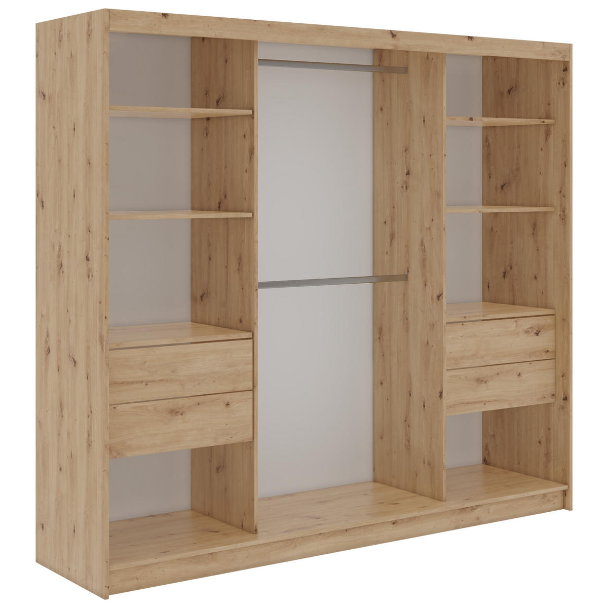 SCHWEBETÜRENSCHRANK mit Schubladen 240 - VERONA - Eiche Artisan mit Spiegel - Alufarben/Eiche Artisan, Holzwerkstoff/Metall (240/216/61cm) - MKS