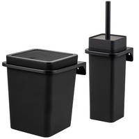 WC-GARNITUR 2-TLG. Bürste u. Eimer SAVONA Softtouch inkl. Wandhalterung, eckig - schwarz - Schwarz, Kunststoff (18/25/21cm) - bremermann