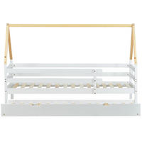 KINDERBETT 90/200 cm in Hausform mit Rollbett aus massivem Kiefernholz - Weiß, Holz (90/200cm) - BEAOK