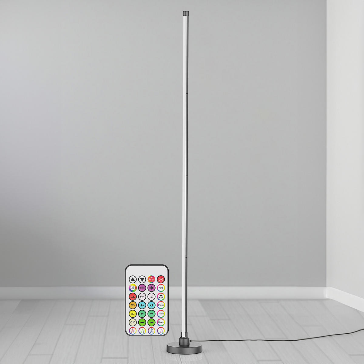 LED-ECKLAMPE mit Fernbedienung integriertem Soundsensor digitale RGBs + Warmweiß Farbeffekte Schwarz - Grau, Kunststoff (15.5/15.5/147.5cm) - Northpoint