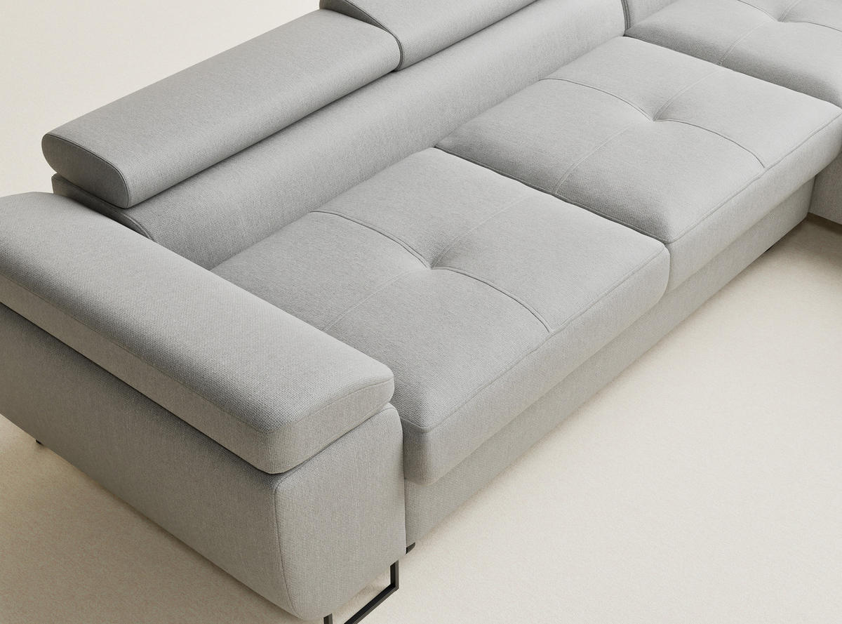 ECKSOFA MIT SCHLAFFUNKTION Concord Hellgrau Webstoff - Hellgrau/Schwarz, Holz/Holzwerkstoff (277/203cm) - Maison de Reve