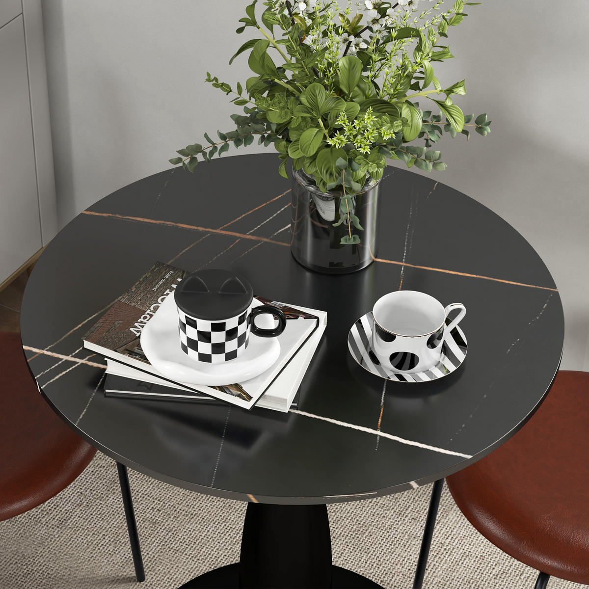 ESSTISCH, Runder Küchentisch, Moderner Esszimmertisch mit Stahlgestell Schwarz - Schwarz, Holzwerkstoff (70/70/74cm) - HOMCOM