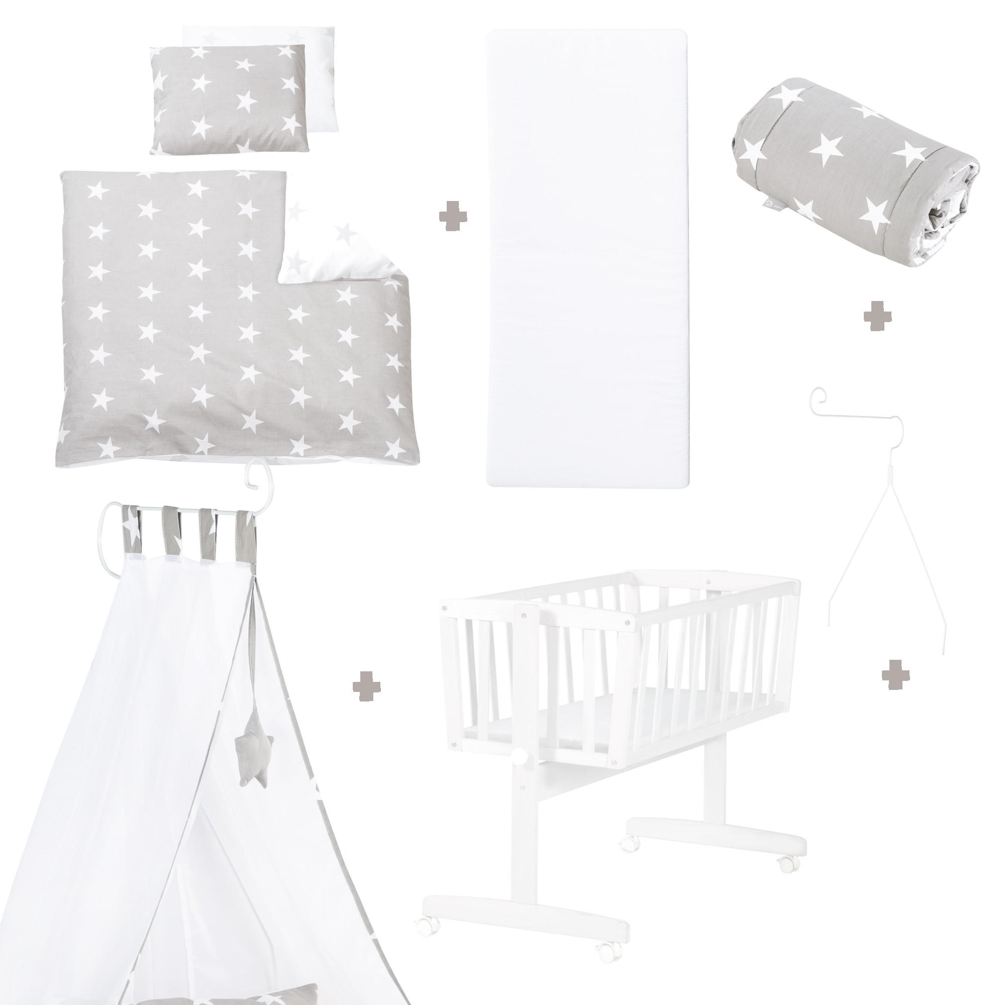 BABYWIEGENSET Little Stars - Weiß/Grau, Holzwerkstoff/Textil (40/90cm) - Roba