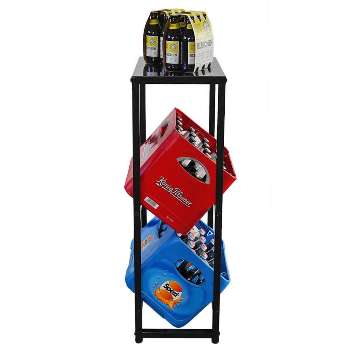GETRÄNKEKISTENREGAL Königssee S PLUS mit Ablage 103x48x32 2 Kisten auf 2 Ebenen Schwarz - Schwarz, Metall (48/103/32cm) - PROREGAL