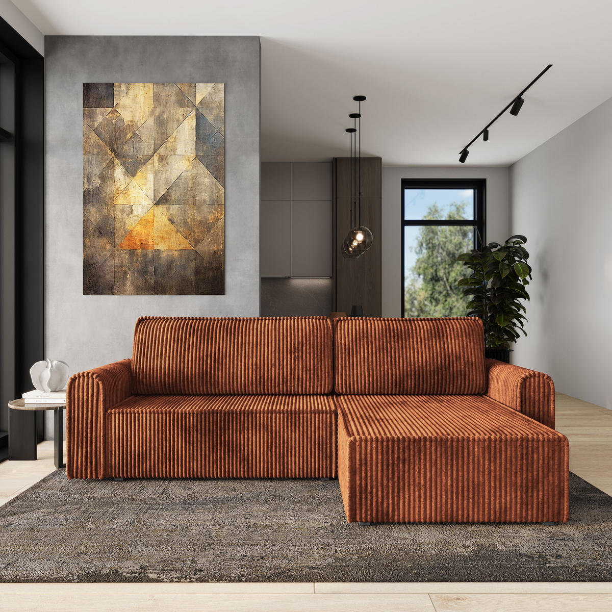 ECKSOFA VALTINO Braun Kordstoff mit Schlaffunktion - Braun, Holz (275/148cm) - MASSENO