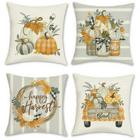 KISSENBEZÜGE 4er Set 45 x 45 cm Herbst Kürbis Dekoration - Multicolor, Textil (45/45cm)