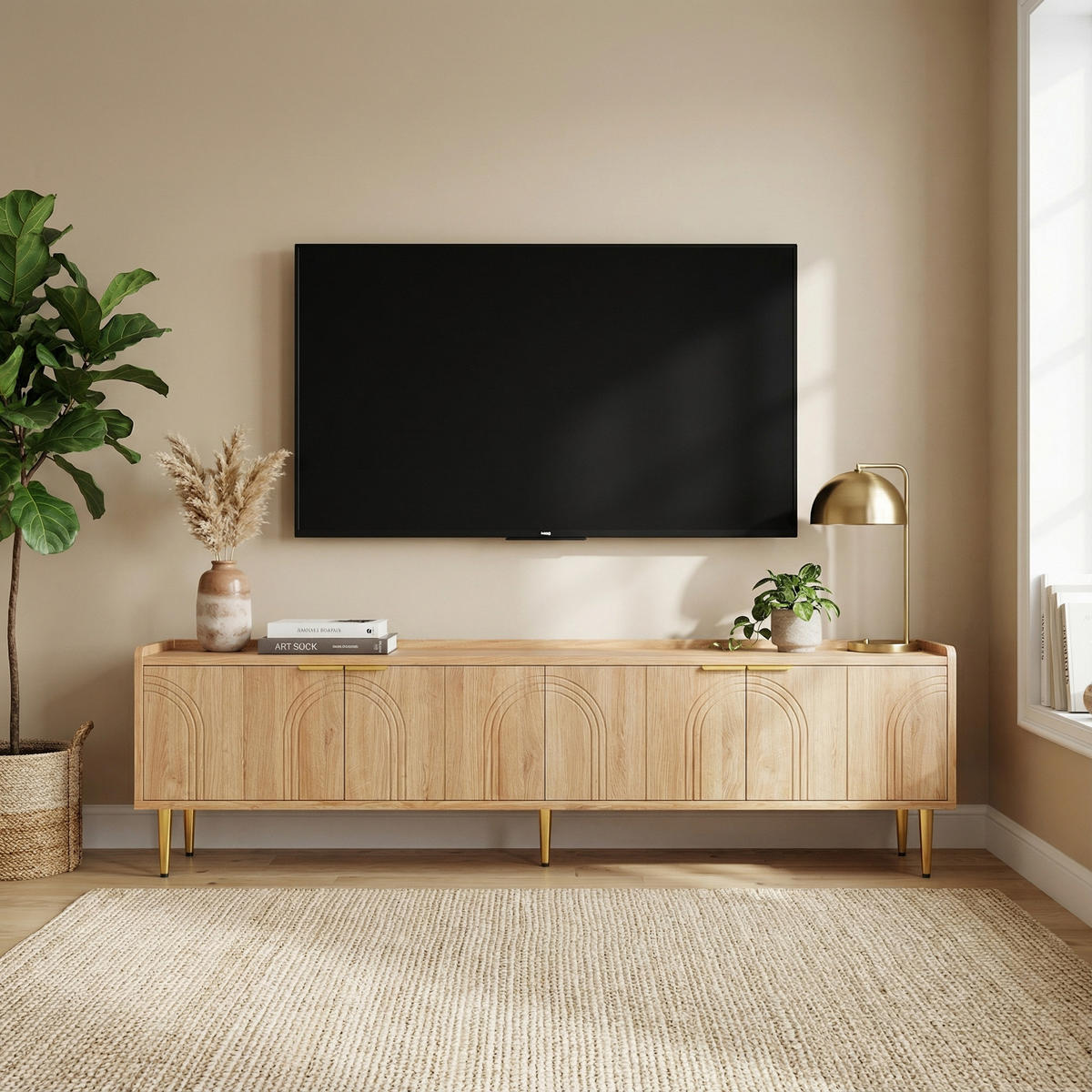 TV-LOWBOARD 170 cm in Natur Holzoptik - Schwarz, Holzwerkstoff (170/48/35cm) - Urban Meuble