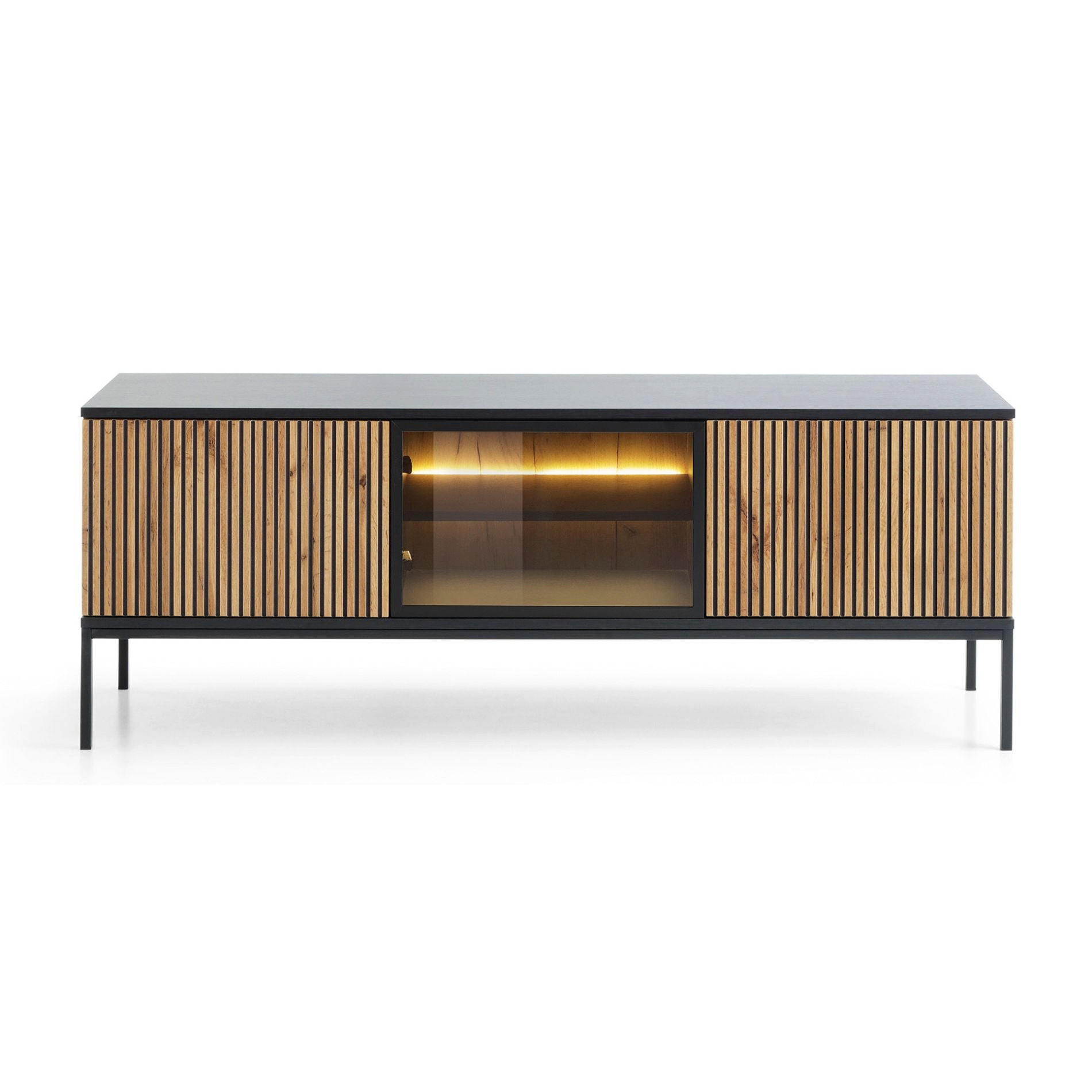 Selsey TV stolek Tosena černý / dub s LED 154/56/39 cm