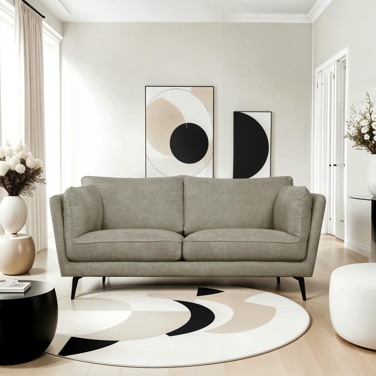 ZWEISITZER-SOFA Webstoff Beige - Beige/Schwarz, Textil/Metall (182/84/92cm) - Furnhouse