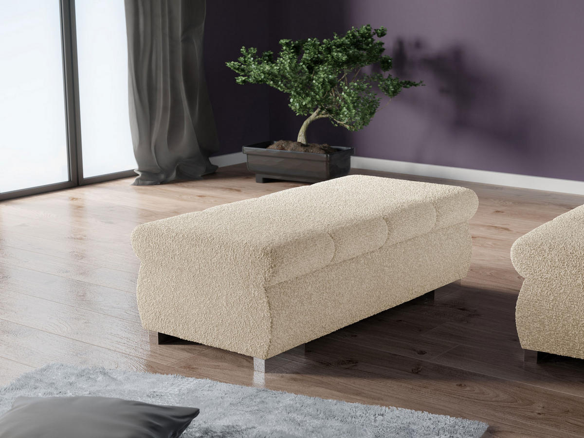 POLSTERHOCKER Bangkok Groß - Silberfarben/Creme, Holz/Kunststoff (120/39/60cm) - MIRJAN24