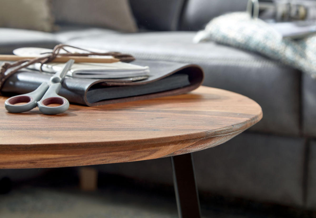 COUCHTISCH Rund Modern aus Sheesham Massivholz mit Metall, 60x60x45cm - Schwarz/Braun, Holz/Metall (60/60/45cm) - KADIMA DESIGN