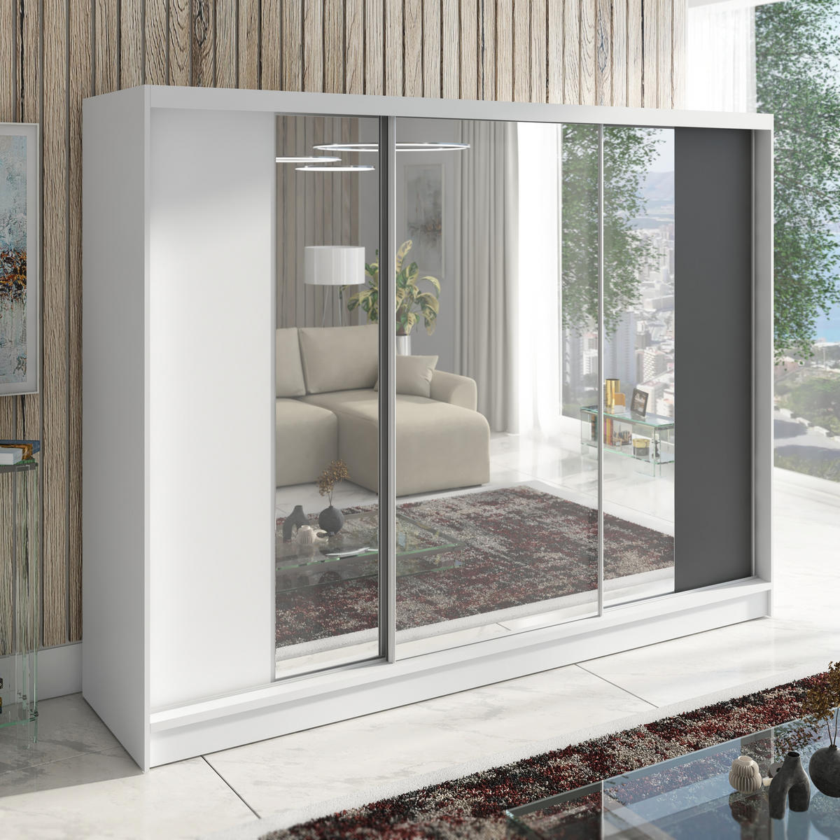 SCHWEBETÜRENSCHRANK 200 CM VIDA Farbe: Weiß, Weiß, Graphit - Graphitfarben/Weiß, Holzwerkstoff (200/215/60cm) - A&J MöbelLand