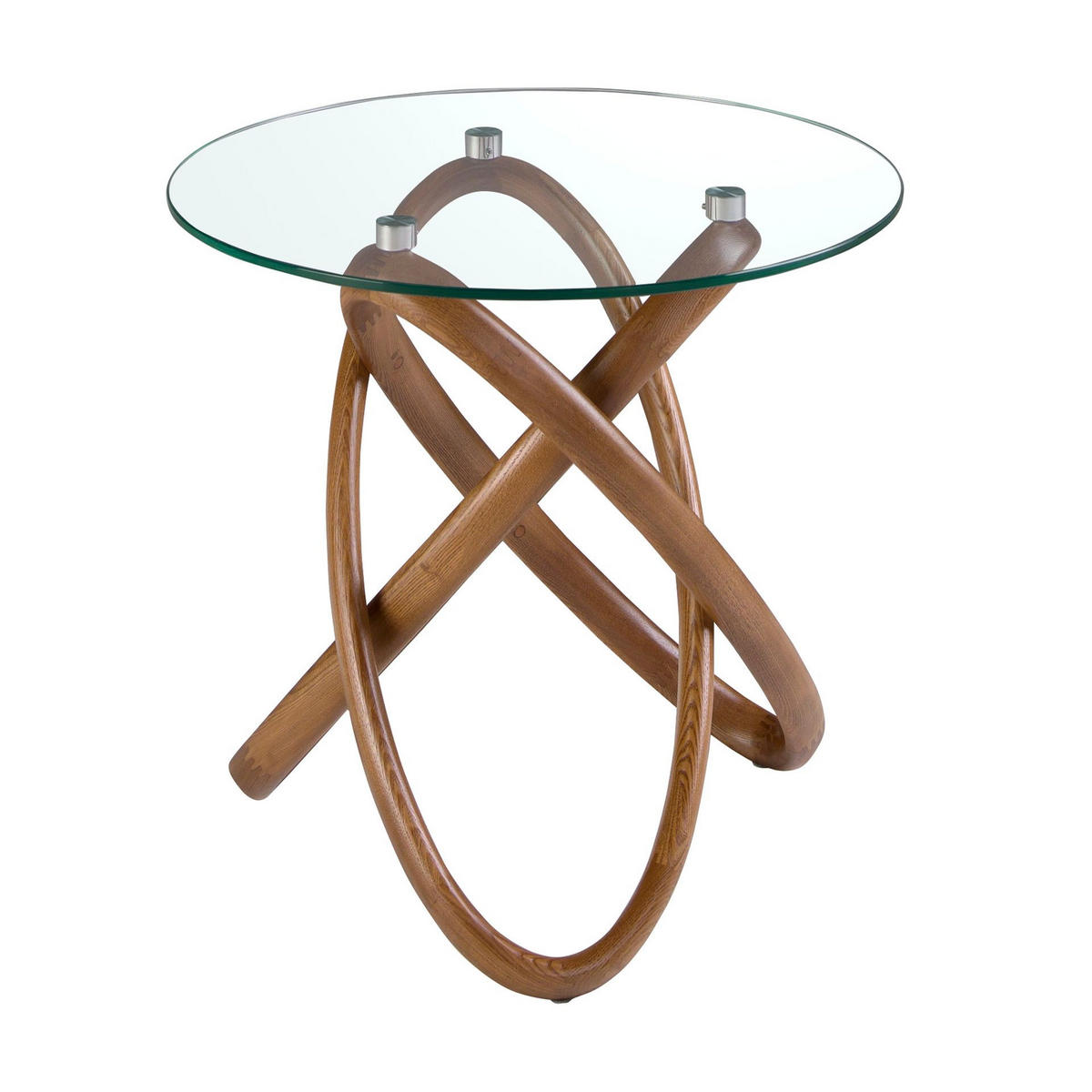 ECKTISCH Runder Ecktisch aus gehärtetem Glas und Nussbaum Ø55/50 cm - Transparent/Walnussfarben, Glas (55/55/50cm) - ANGEL CERDA