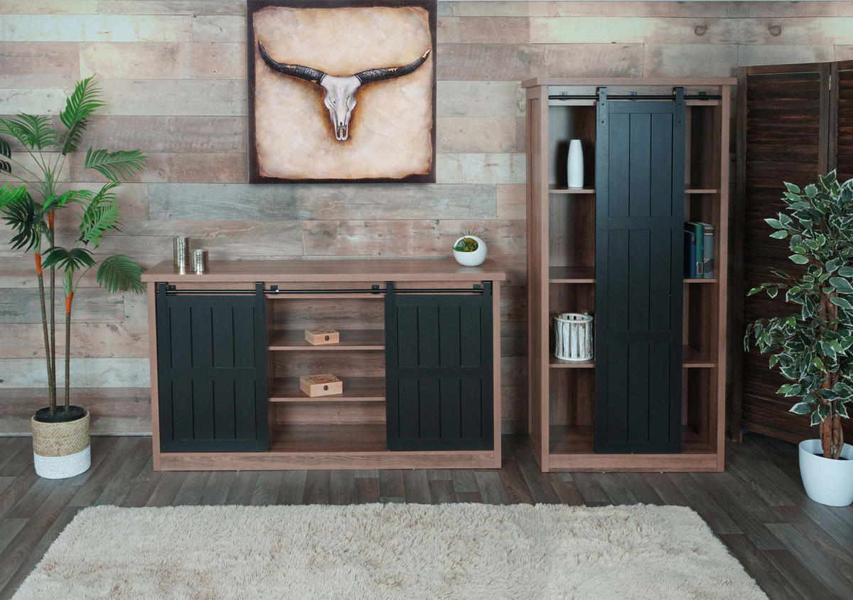 SET AUS SCHRANK UND SIDEBOARD Dunkelbraun, Schwarz - Dunkelbraun/Schwarz, Holz (150/163/40cm) - MCW