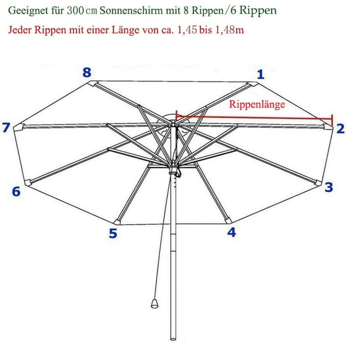 SONNENSCHIRM Ersatzbezug 300 cm 8 Streben UV-Schutz 80 Windfest - Braun, Textil (300/300cm)