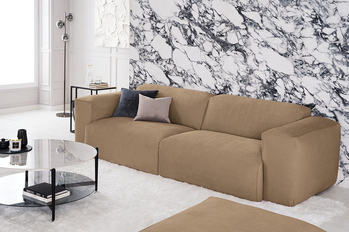 3-SITZER SOFA - Taupe/Schwarz, Kunststoff/Textil (251/71/102cm) - home24