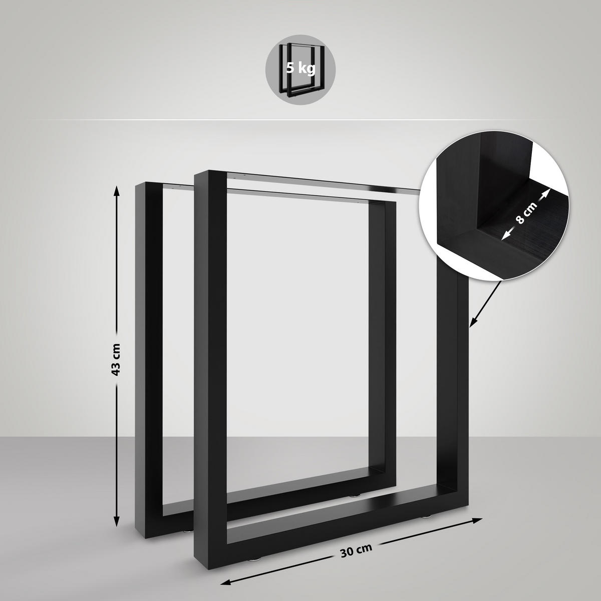 TISCHBEIN 2er Set Metall Schwarz - Schwarz, Metall (30/43/30cm) - CLP