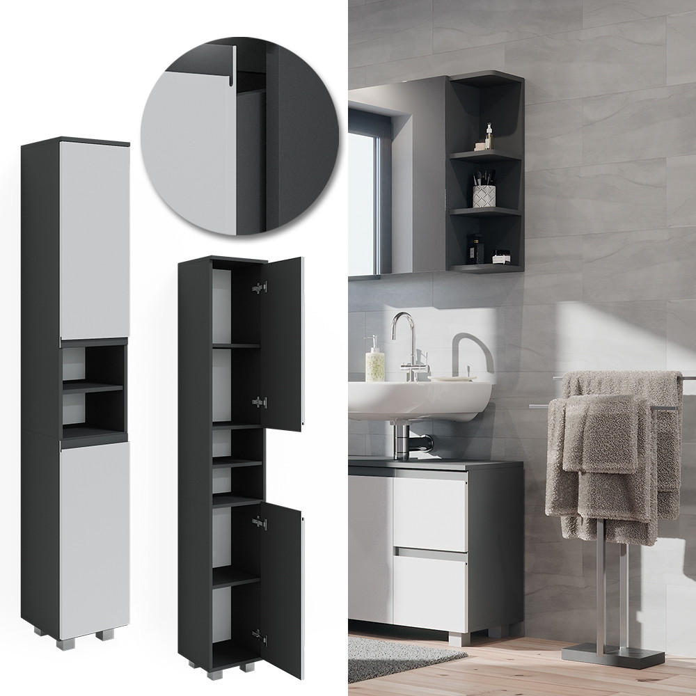 BADSCHRANK J-Shape Weiß 30 x 190 cm - Anthrazit/Weiß, Holzwerkstoff (30/190/30cm) - Vicco