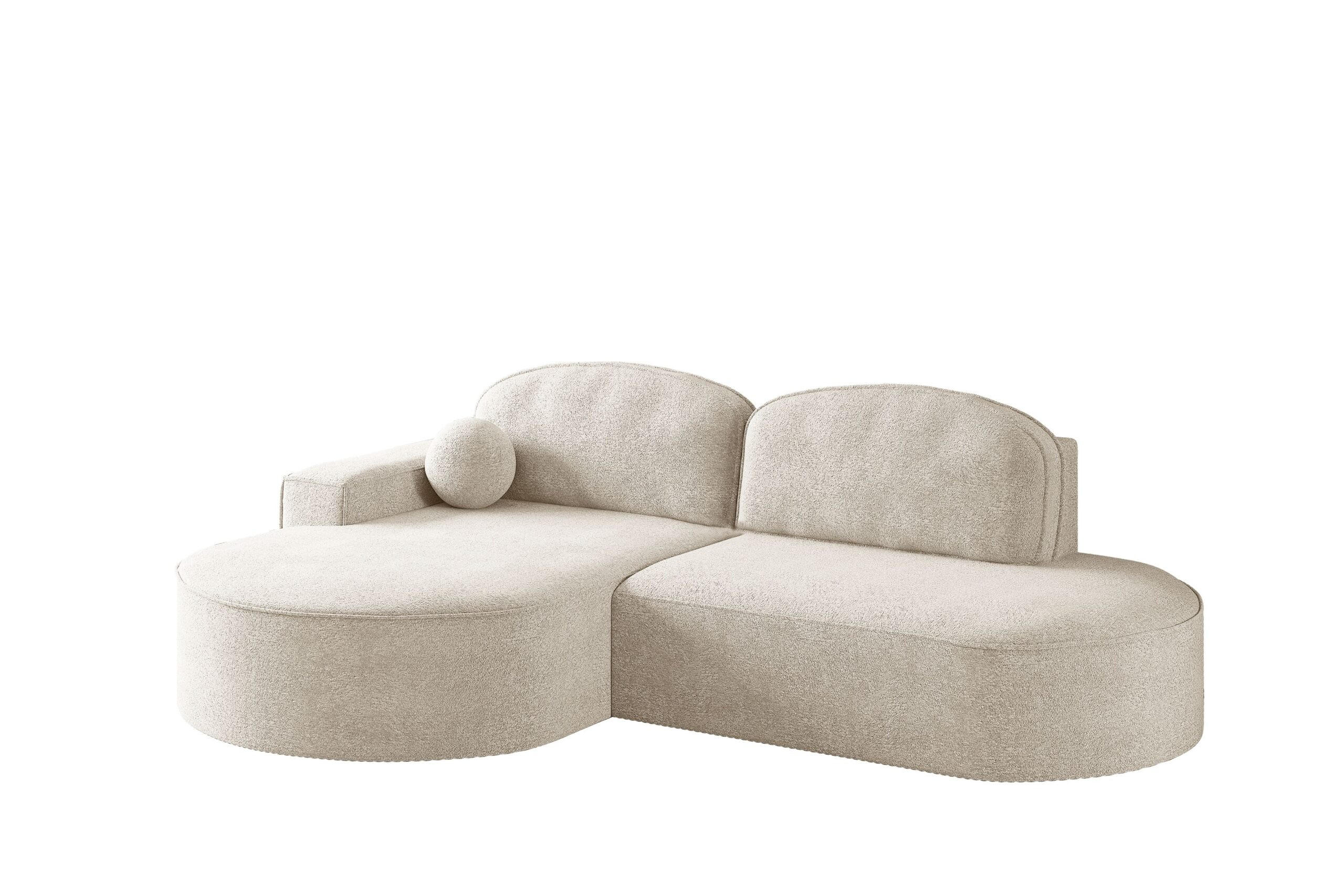 ECKSOFA mit Schlaffunktion und Bettkasten Modena Runden stoff Arena Ecru Links - Ecru, Holz (179/278cm) - Kaiser Möbel