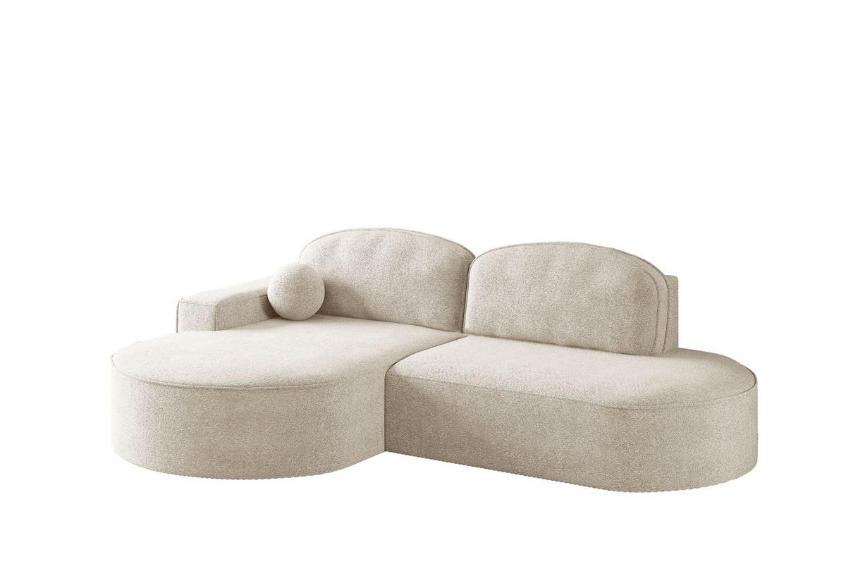 ECKSOFA mit Schlaffunktion und Bettkasten Modena Runden stoff Arena Ecru Links - Ecru, Holz (179/278cm) - Kaiser Möbel