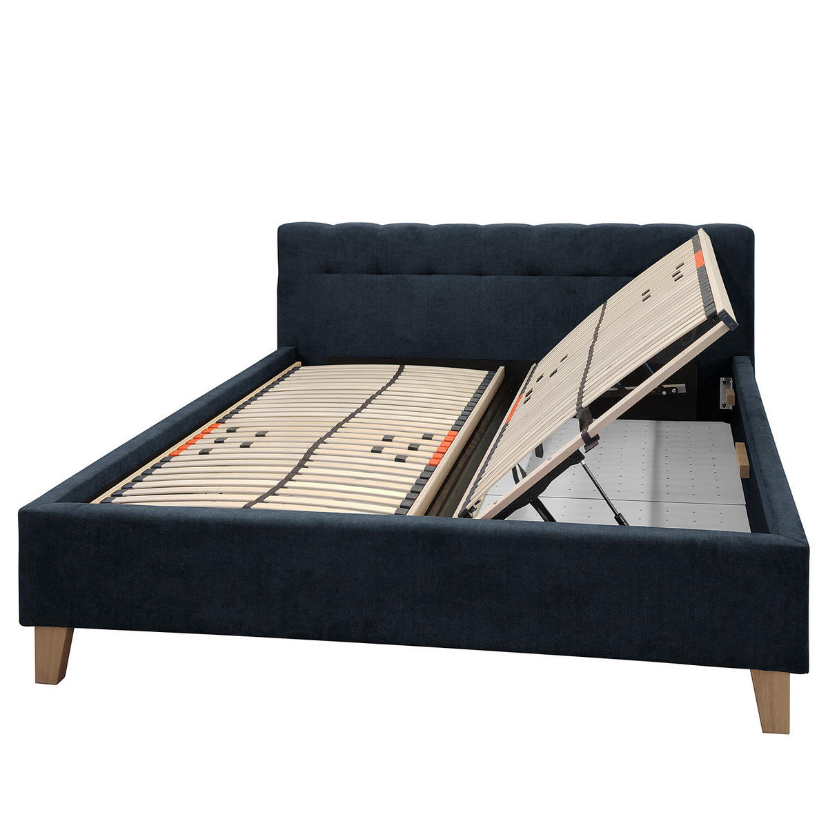 POLSTERBETT - Samt - Dunkelblau, Holz/Textil (160/200cm) - home24