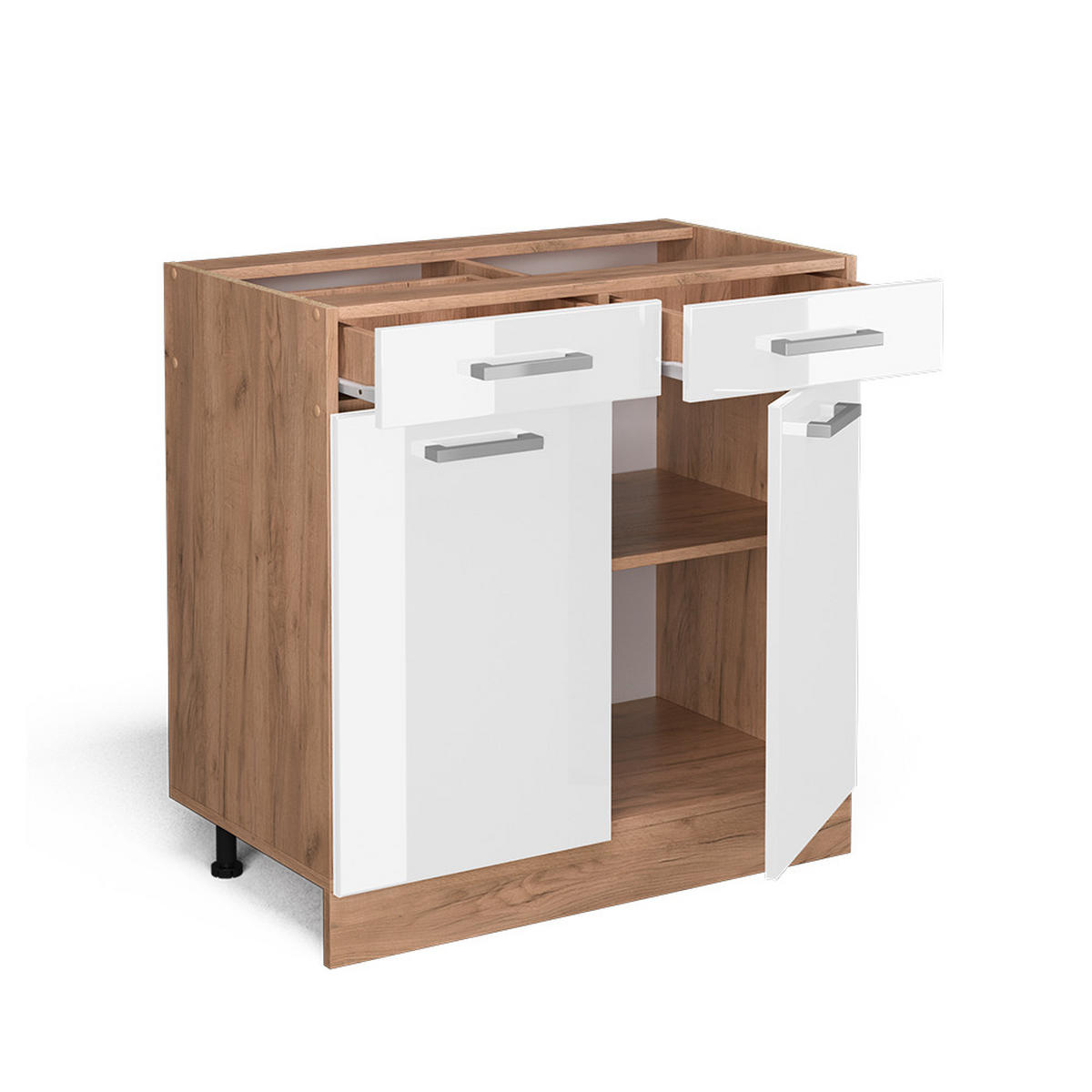 KÜCHENUNTERSCHRANK R-Line Weiß Hochglanz 80 cm, AP Anthrazit - Weiß Hochglanz/Eiche Wotan, Holzwerkstoff (80/81.6/60cm) - Vicco
