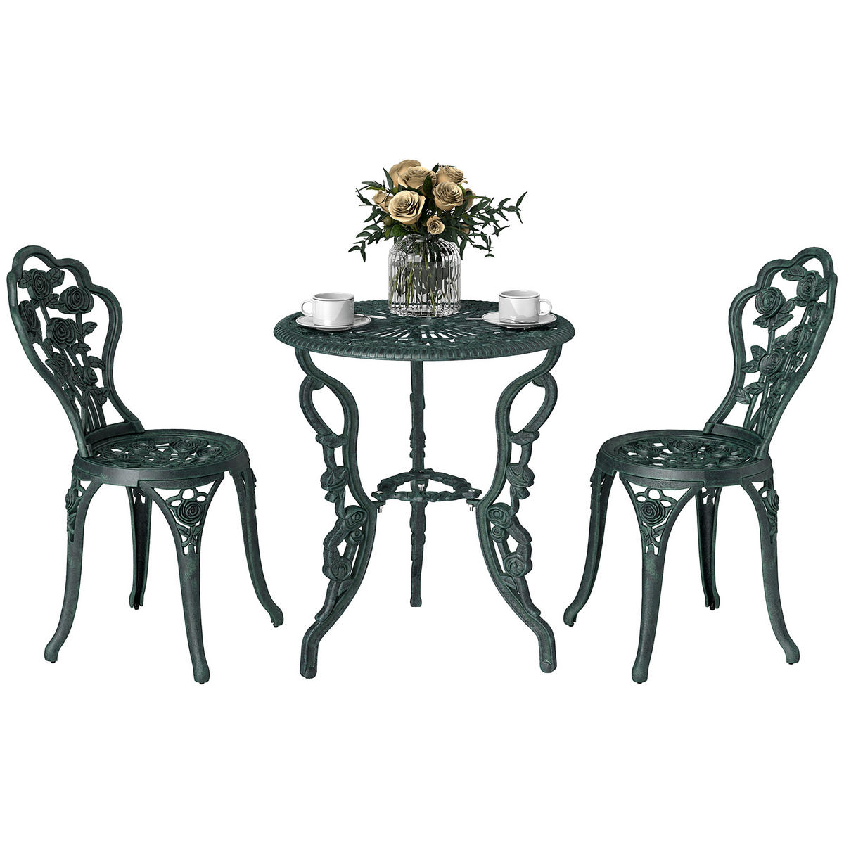BISTROSET DE-07353 aus Gussaluminium für 2 Personen Antik Grün - Grün, Metall - ComfortXL