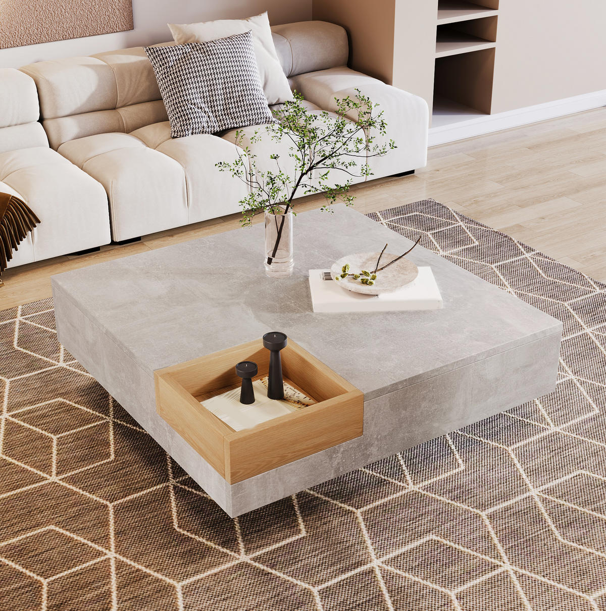 COUCHTISCH mit Aufbewahrungsbox 72x72 cm Grau Holzoptik - Grau, Holzwerkstoff (72/72/30cm) - Meubliv