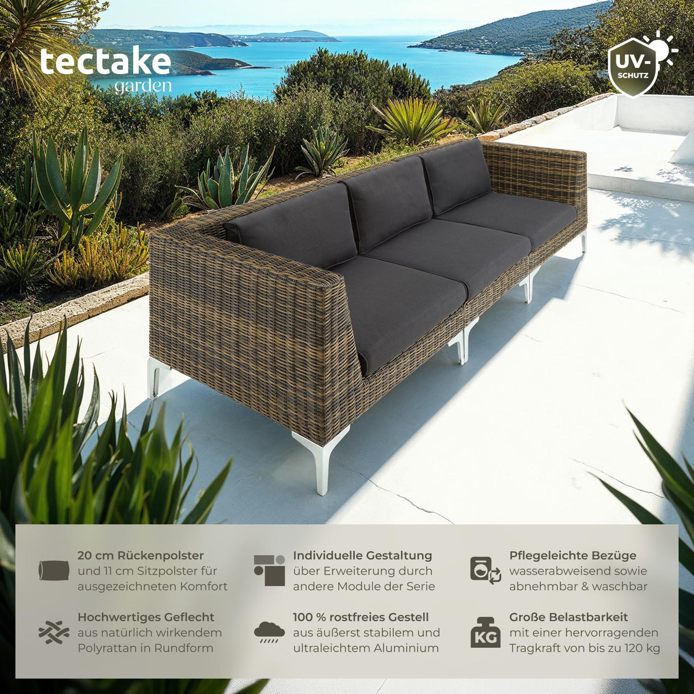 GARTEN-LOUNGE-SET Villanova,89 x 89 x 72 cm,anthrazit-meliert - Anthrazit, Kunststoff - tectake