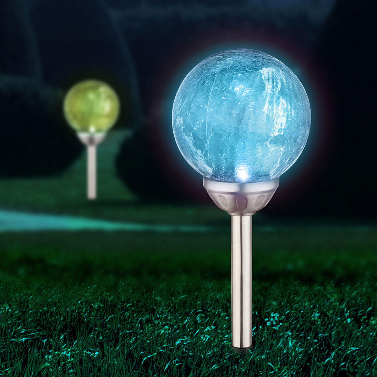 LED AUSSENLEUCHTE Bunt Solar 3er Set - Multicolor, Glas (15/15/43cm) - Globo Lighting