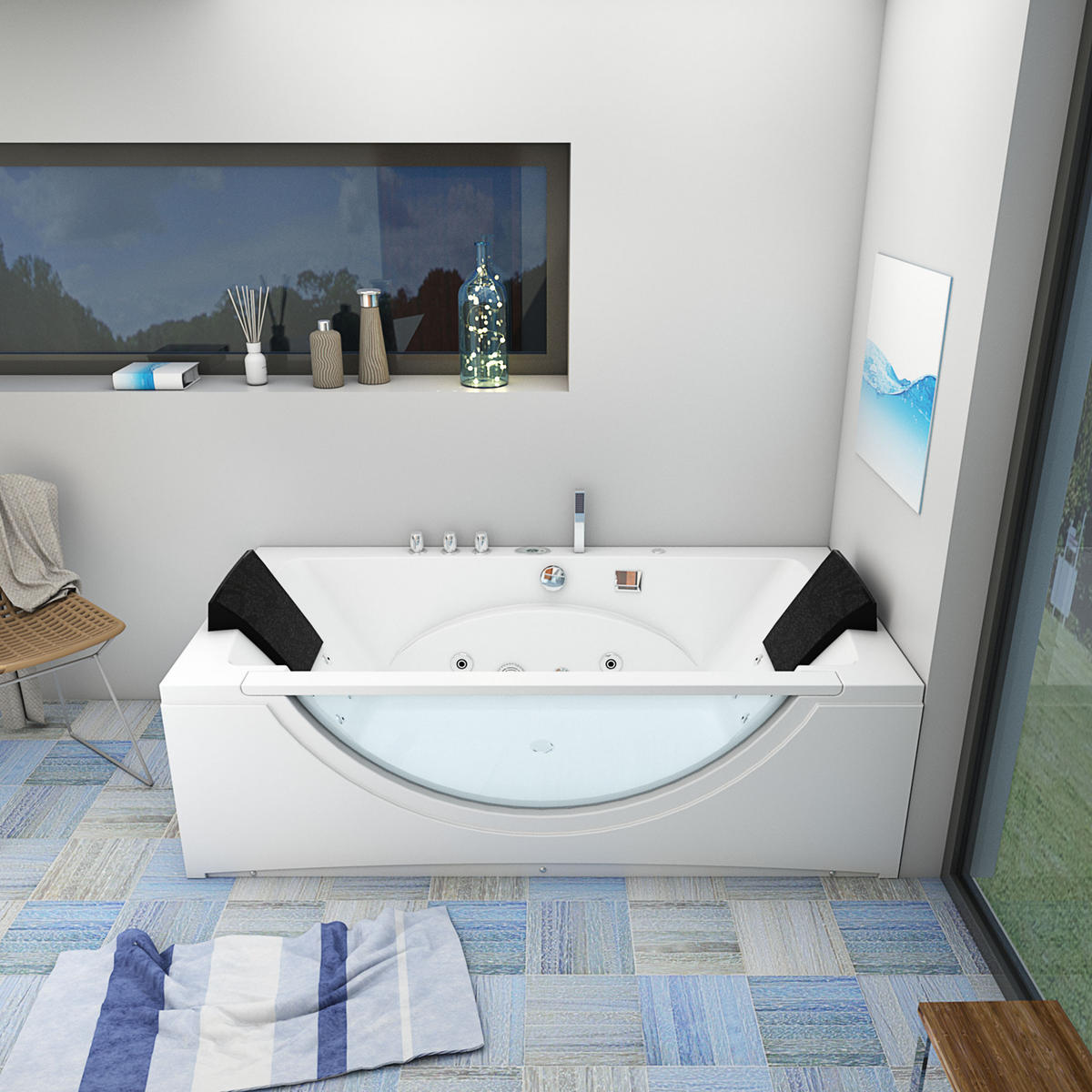 WHIRLPOOL Badewanne Eckwanne Wanne W81R-C 180x90cm - Weiß, Glas/Kunststoff (90/55/180cm) - AcquaVapore by Sandra Jentho