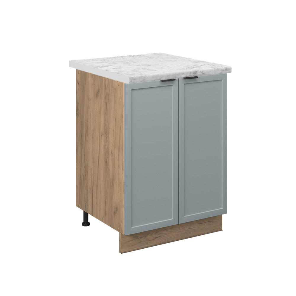 KÜCHENUNTERSCHRANK Fame-Line Hellblau-grau 60 cm, AP Marmor - Eiche Wotan/Blaugrau, Holzwerkstoff (60/82/60cm) - Vicco