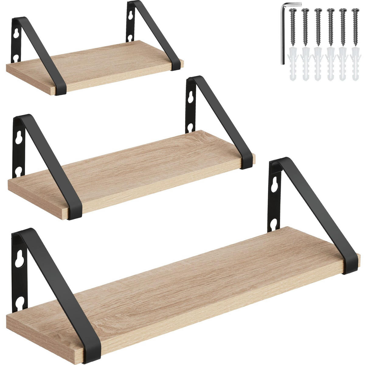 WANDREGAL 3er Set Cowell,Höhe 12 cm, Industrial Holz hell, Eiche Sonoma - Naturfarben, Holzwerkstoff (12/12/40cm) - tectake