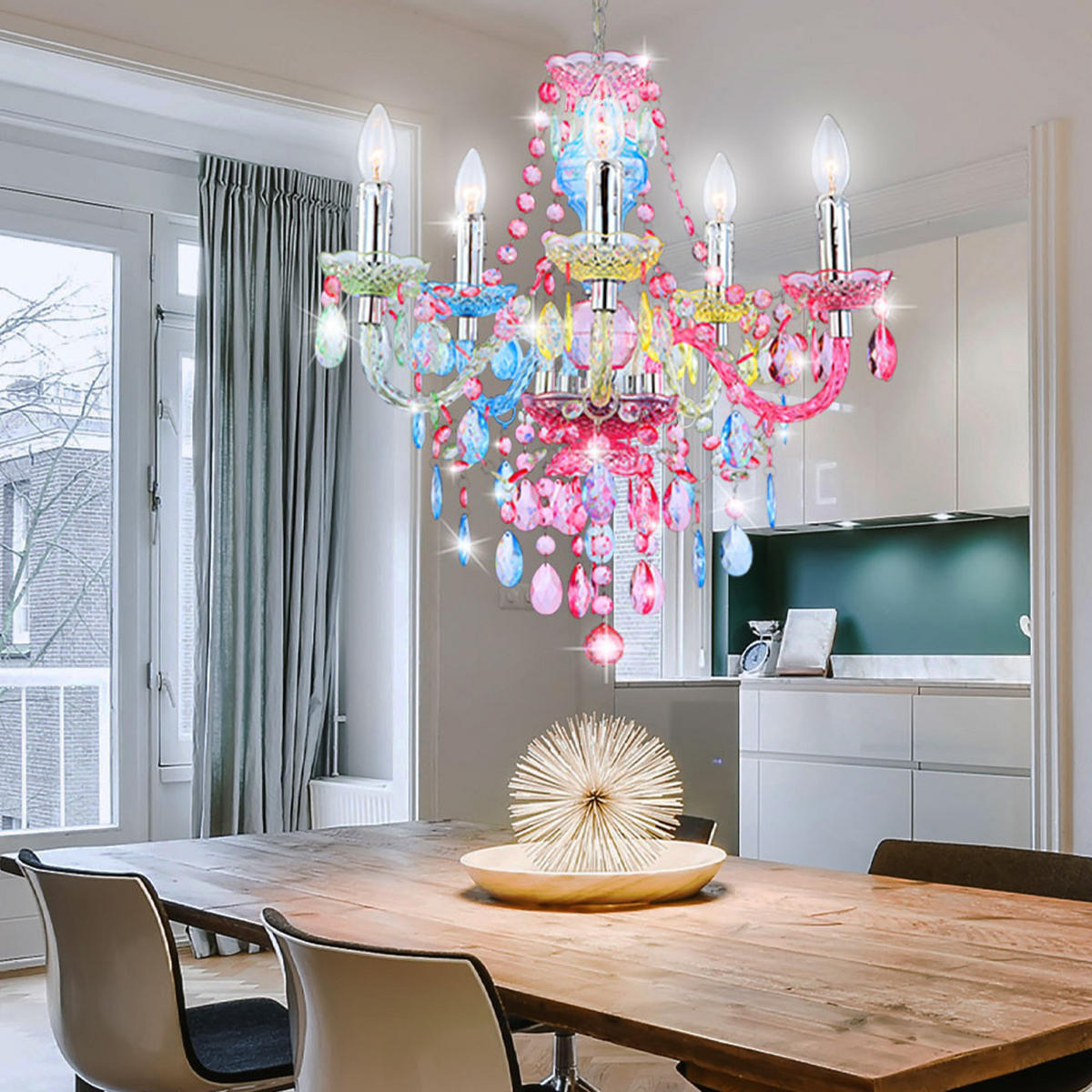 LED KRONLEUCHTER Nevada Kristalloptik Bunt - Multicolor, Metall (51/51/149cm) - Globo Lighting