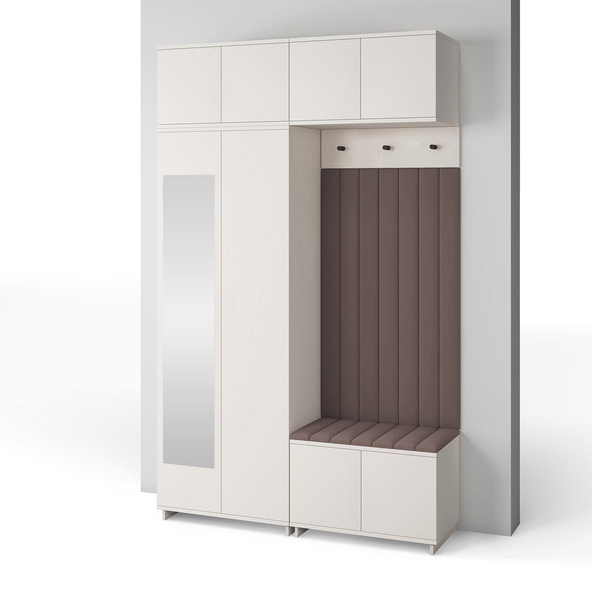 GARDEROBE Napoli version 11 mit Spiegel, mit POLSTERPANEELEN BRAUN - Beige/Braun, Holzwerkstoff (140/229/40cm) - Jerpax
