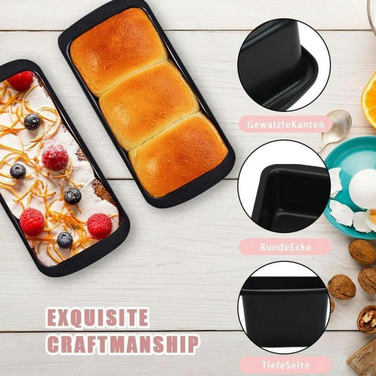 BROTBACKFORM 2-teiliges Set Edelstahl 19 x 9 x 6 cm Antihaftbeschichtet - Anthrazit, Metall (9/6/19cm)