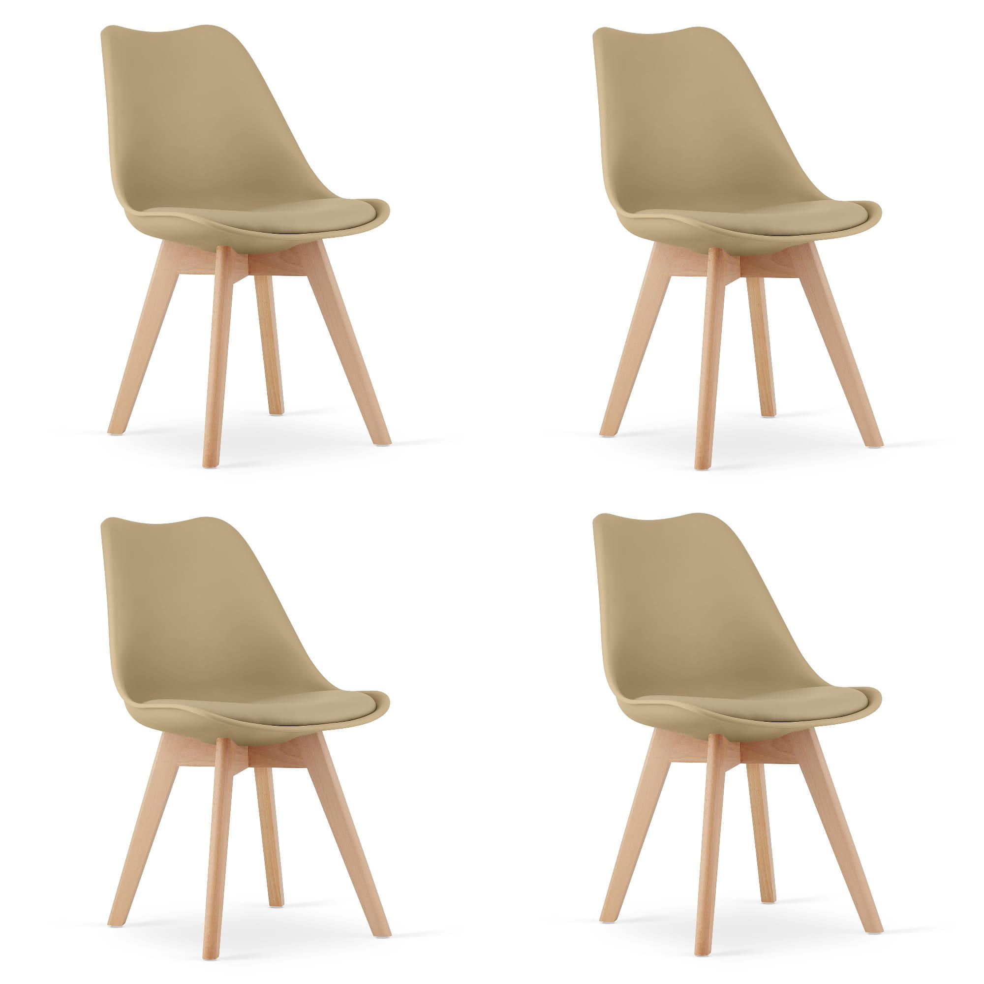 ESSZIMMERSTUHL 4-er Set RIKX dunkelbeiger Sitz, natürliche Beine - Beige/Naturfarben, Kunststoff (49/82/43cm) - Valora