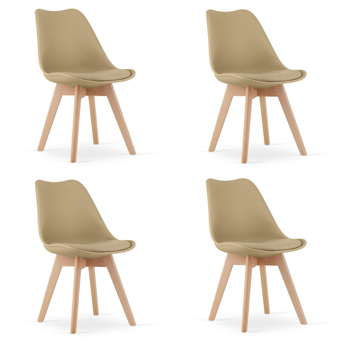 ESSZIMMERSTUHL 4-er Set RIKX dunkelbeiger Sitz, natürliche Beine - Beige/Naturfarben, Kunststoff (49/82/43cm) - Valora