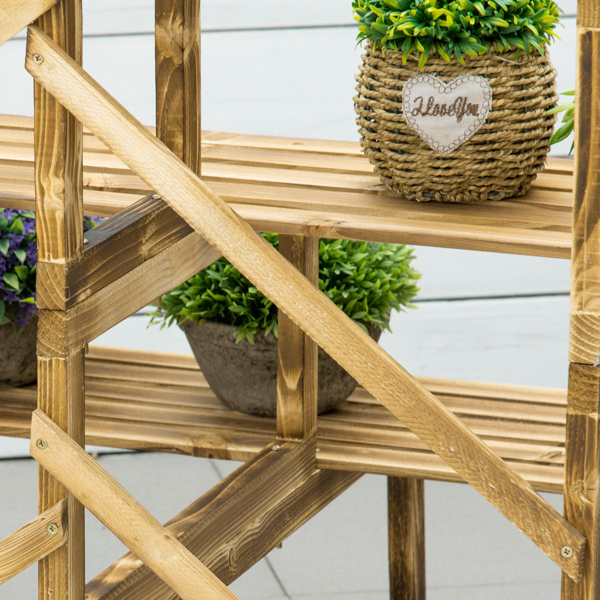 PFLANZENTREPPE Blumentreppe Pflanzregal Blumenbank Ständer 3 Stufen Tannenholz - Fichtefarben, Holz (80/78/100cm) - Outsunny