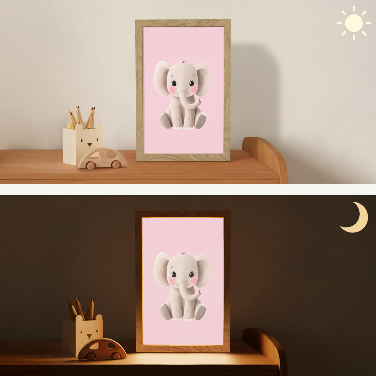 NACHTTISCHLAMPE Elefant - Baby - Rosa - Cartoon 20x30 cm - Rosa, Holzwerkstoff (8/20/30cm)
